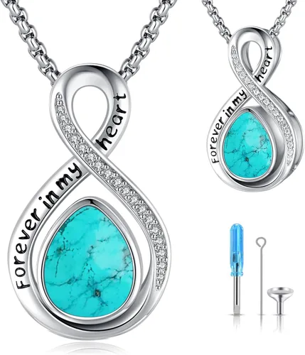Vista 78 de Joyas de turquesa para mujeres y hombres de plata de ley 925 con colgante de urna para cenizas, collar con medallón de imagen, martillo de Thor