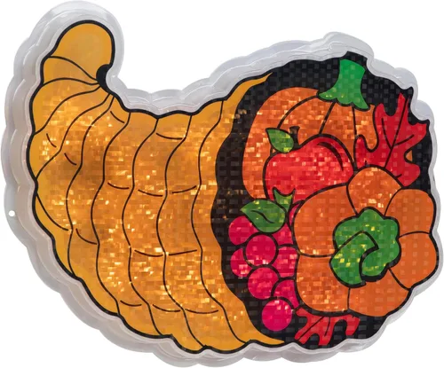 Vista 4 de Decoración de ventana de Acción de Gracias de Cornucopia preiluminada, 16 pulgadas, luces transparentes