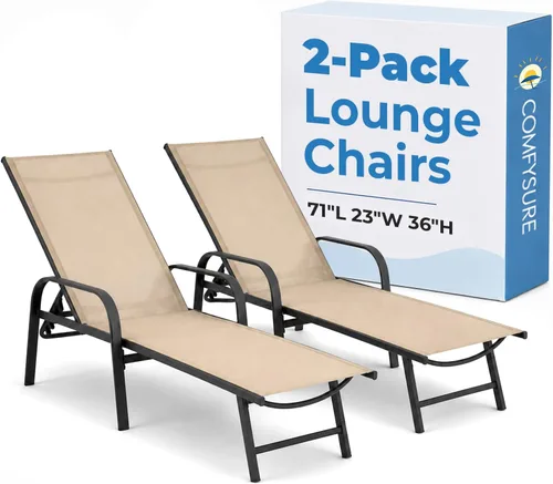 Vista 8 de ComfySure Sillones de metal para exteriores, juego de 2 con reposabrazos, reclinables ajustables en 5 posiciones, acabado antioxidante resistente a