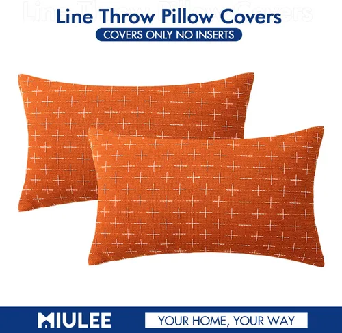 Vista 38 de MIULEE - Juego de 2 fundas de almohada decorativas de lino de arpillera navideñas, modernas, estilo campestre, rústicas, tejidas, con textura
