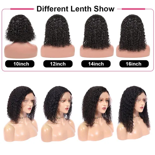 Vista 4 de Recomtic Pelucas rizadas Bob de cabello humano corto frontal 13x4, pelucas de encaje frontal lisas y onduladas para mujeres negras, cabello humano