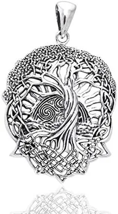Vista 4 de Rising Sun - Colgante de plata de ley con nudo celta interconectado con árbol y raíces de la vida, Metal