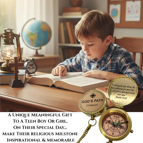 Vista 4 de God's Path Compass – Communion & Confirmation Gift for Teenage Boys Baptism Religious Gifts for Christian Men, Catholic, Graduation Sentimental
