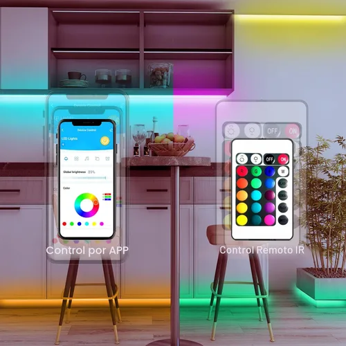 Vista 3 de DAYBETTER - Tira de luces LED RGB inteligentes, luces LED de 50 pies para dormitorio con control de aplicación, cambiantes, multicolor