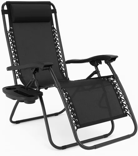 Vista 9 de Paquete de 2 sillas de salón ajustables de gravedad cero con tela de malla de acero: silla de césped reclinable con almohada cómoda, bandeja