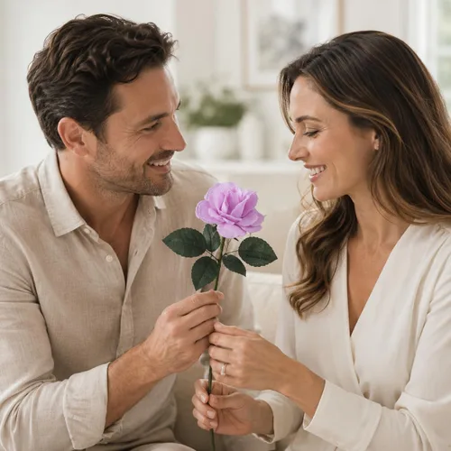 Vista 3 de Camellia Bees Rosa de lino número 4 para esposa y marido, flor de lino hecha a mano para aniversario de boda de 4 años, día de San Valentín, día