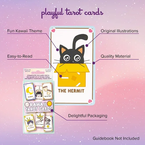 Vista 3 de Lindas cartas de tarot Kawaii para principiantes - Baraja mágica de anime Oracle para adolescentes