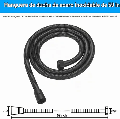 Vista 6 de RUMOSE Manguera de ducha de 59 pulgadas, manguera de extensión de cabezal de ducha de repuesto extra larga de acero inoxidable, accesorio de tubo