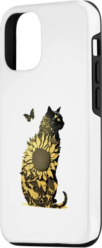 Vista 2 de Funda de arte con combinación de girasol y gato negro para iPhone 15