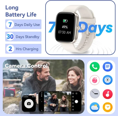 Vista 7 de DAVIKO Reloj podómetro para hombres y mujeres, pantalla de 1.83 pulgadas, rastreador de actividad física con respuesta/hacer llamadas, reloj