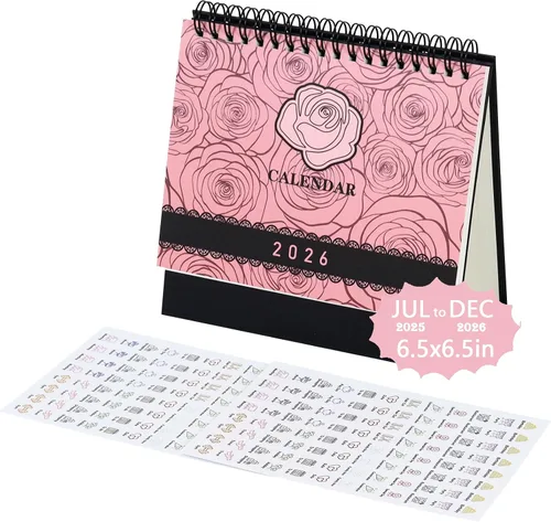 Vista 12 de Multibey Calendario de escritorio 2025-2026, calendario de escritorio pequeño abatible de 6.5 x 6.5 pulgadas, julio 2025-diciembre 2026, calendario