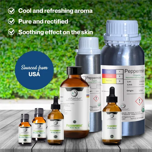 Vista 2 de Aceite esencial de menta orgánico rectificado, 100% puro y natural, aceite de grado alimenticio de origen estadounidense para delicias culinarias