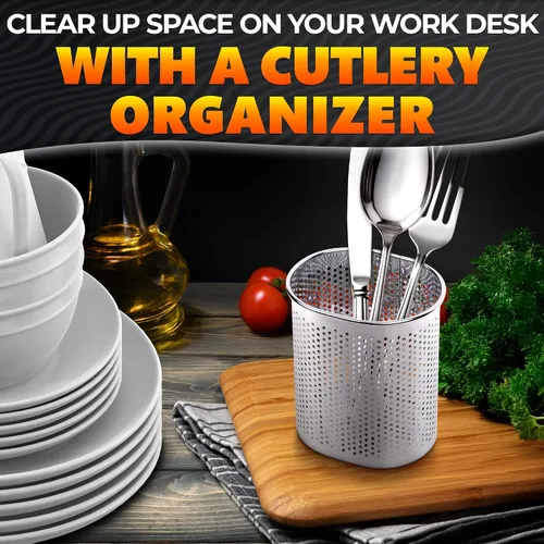 Vista 7 de Palillos Cubiertos y recipiente para utensilios de cocina rack de secado cesta con gancho de acero inoxidable perforado (forma ovalada) – se puede