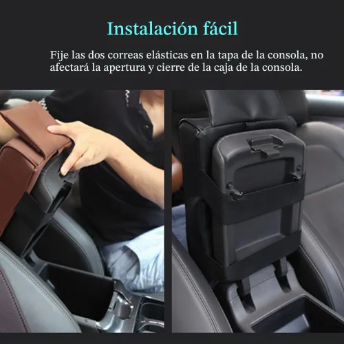 Vista 5 de Almohadilla para consola central de coche con bolsillo de almacenamiento frontal para teléfono, cojín de reposabrazos de cuero sintético con Beige