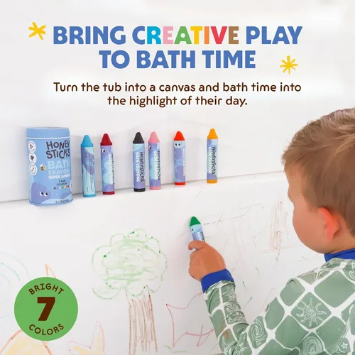 Vista 3 de Honeysticks Crayones de baño súper jumbo no tóxicos (paquete de 7) para niños pequeños de 1 a 3 años y niños de 4 a 8 años, crayones de cera