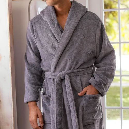 Vista 5 de Alexander Del Rossa Bata de baño de vellón afelpado suave, con capucha, para hombre, bata larga y cálida