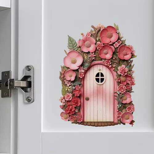 Vista 4 de Begonia Flowers Garden House - Adhesivo de pared para puerta de hadas