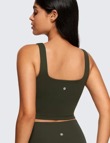 Vista 2 de CRZ YOGA Butterluxe - Brasier deportivo de cuello cuadrado para mujer, camiseta corta sin mangas acolchada con estante integrado para yoga