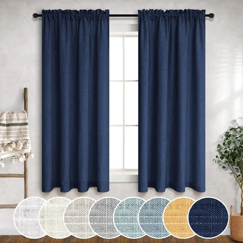 Vista 70 de Mrs.Naturall - Cortinas transparentes con bolsillo para barra de 36x63 pulgadas de lino mezclado negro