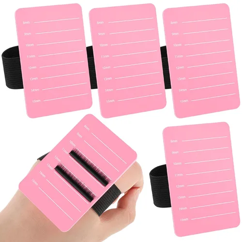 Vista 7 de Patelai 4 piezas de soporte de pestañas para extensión de pestañas, bandeja de mano con correa ajustable para la muñeca, bandeja de pestañas Rosa
