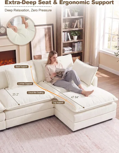 Vista 5 de 76.7" Cloud Couch for Living Room, Deep Seat Loveseat Sofa, Beige Breathable Chenille, 2-Seats Couch for Apartment Small Spaces, Pocket Spring