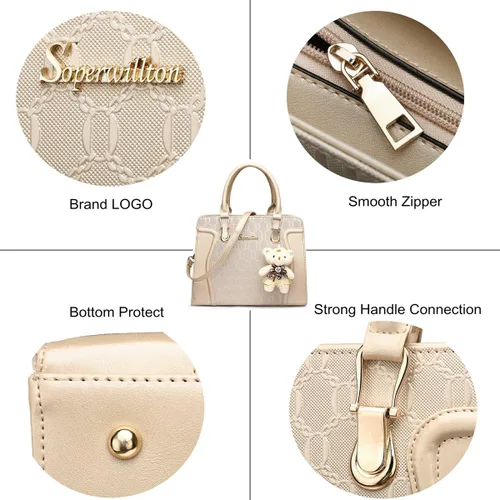 Vista 4 de Soperwillton Bolsos de mano de moda para mujer, bolsa de hombro, asa superior, bolsa de mano, juego de 4 piezas