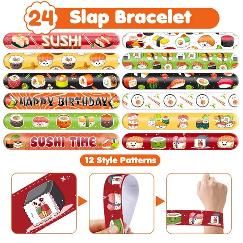 Vista 5 de 48 piezas de decoraciones de fiesta de sushi, tatuajes temporales