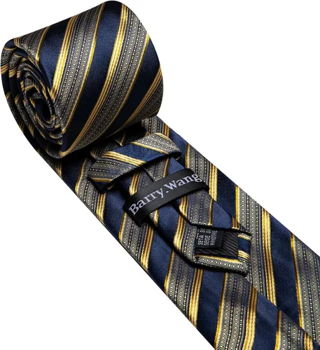 Vista 65 de Barry.Wang Juego de corbatas para hombre, corbata de seda a rayas, tejido a cuadros, gemelos formales, negocios, boda