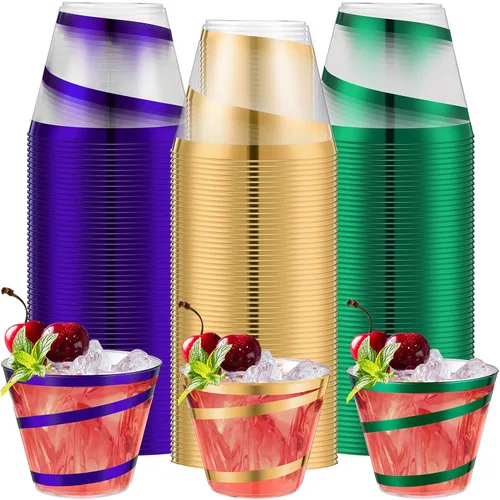Vista 7 de Gejoy Vasos de plástico con borde de 9 onzas, vasos desechables para beber vino, vasos de graduación transparentes y elegantes para suministros