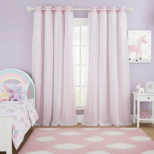 Vista 20 de NICETOWN Cortinas para dormitorio de niñas, cortinas de arco iris, cortinas de estrellas, cortinas de princesa, decoración de habitación