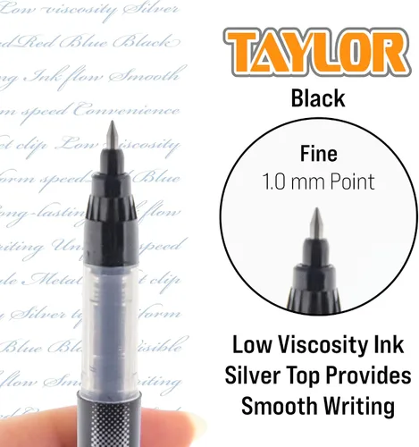 Vista 2 de BAZIC Taylor - Bolígrafo de punta redonda de 0.028 in, color negro, bolígrafos de tinta líquida con flujo regulador, bolígrafos de bola rodante
