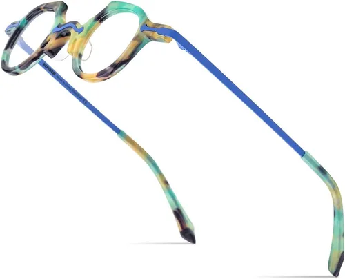 Vista 8 de HEPIDEM Gafas de acetato Marco Aleación Temple Hombres Pequeños Retro Gafas Redondas Mujeres Gafas Ópticas 9215 negro