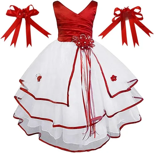 Vista 6 de Hecho en Estados Unidos/lazo para el pelo a juego gratis/niñas grandes y pequeñas niña flor niña comunión boda vacaciones vestido Coral