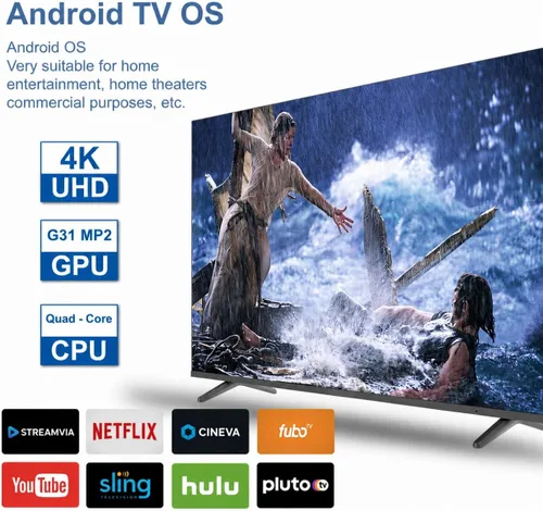 Vista 11 de Android TV Box 4GB RAM 32GB ROM, 4K Ultra HD HDR Quad Core Set Top Box, Dual Band 2.4G 5G WiFi Bluetooth 5.0, Plug & Play Smart TV Box para TV