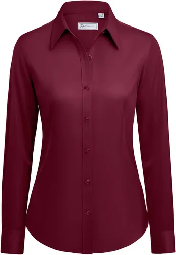 Vista 9 de siliteelon Camisas con botones para mujer: camisa de vestir de manga larga sin arrugas, ajuste clásico, con cuello, color sólido, formal