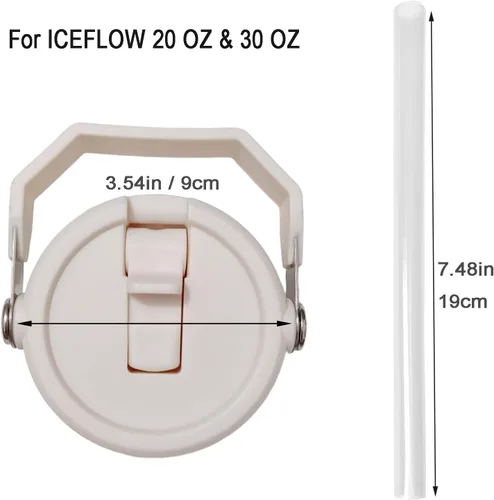 Vista 2 de Paquete de 2 tapas de vaso para Stanley IceFlow de 20 onzas, 30 onzas, a prueba de derrames, con asa y popote (beige, 30 onzas)