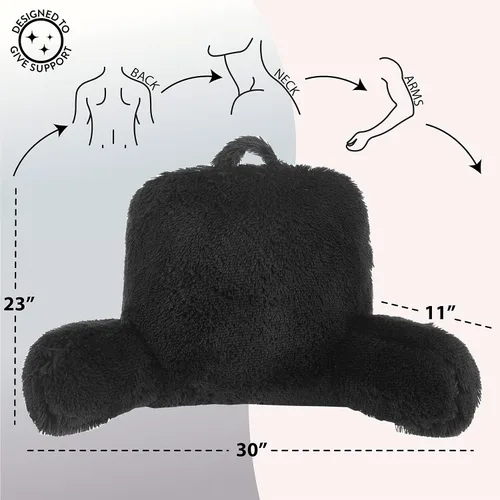 Vista 3 de Urban Lifestyle Almohada decorativa y de apoyo para cama de lectura, pelo largo ultra suave, de pelo sintético, reverso a tela de visón, color negro