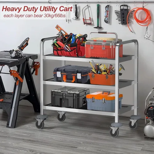 Vista 3 de Nisorpa Carrito utilitario de acero inoxidable de 3 niveles, 30 pulgadas de largo x 16 pulgadas de ancho x 33 pulgadas de alto, carritos rodantes