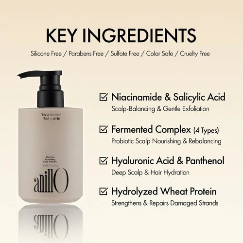 Vista 4 de Champú Vegano Nutritivo para el Cuero Cabelludo con Té Negro, Ácido Hialurónico y Aminoácidos para Fortalecer la Barrera del Cuero Cabelludo, Aroma
