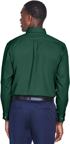 Vista 4 de para hombre camisa de sarga de manga con Antimancha, azul marino