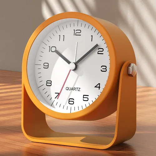 Vista 8 de AYRELY® Reloj despertador analógico pequeño de 3.5 pulgadas, funciona con pilas, bonito reloj de mesa con luz, ángulo ajustable para viajes, mesita