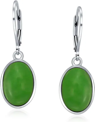 Vista 2 de Aretes colgantes de plata de ley 925 con forma ovalada de estilo occidental para mujer, con piedras preciosas de estilo occidental