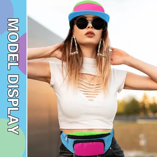 Vista 6 de Cindeer 5 piezas de accesorios de hip hop de los años 90 para mujeres y hombres, traje de los años 80 y 90, riñonera de neón, sombrero, lentes