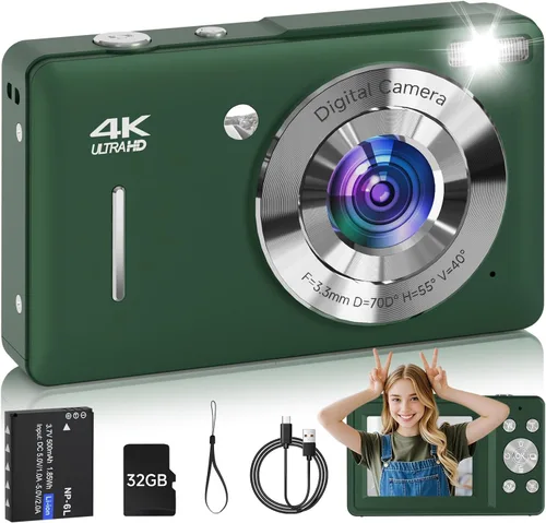 Vista 12 de Cámara digital para niños, FHD 1080P 44MP Cámara digital de punto y disparo con detección de rostros, captura de sonrisas, zoom 18X, 20 filtros
