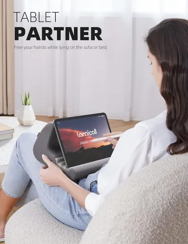 Vista 2 de Lamicall - Soporte de tableta con almohada, almohadilla suave para tablet para cama, soporte para teléfono de regazo con soporte para lápiz óptico