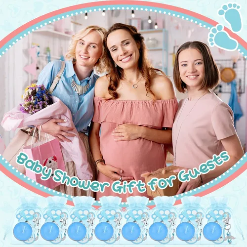 Vista 4 de Landical 50 juegos de regalos de baby shower para invitados, incluyendo 50 velas de té sin perfume, 50 llaveros de ángel, 50 bolsas de regalo, 50
