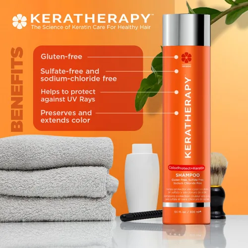 Vista 3 de KERATHERAPY Champú protector de color con infusión de queratina, 10.1 onzas líquidas, 10.1 fl oz – Champú protector de color sin gluten para cabello