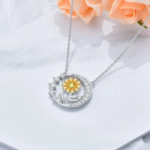 Vista 6 de VONALA Sterling Silver SunflowerRose CrossRoseLotus FlowerHonney BeePineapple Necklace for Women Flower Pendant Necklace Gifts for Girlfriend Wife