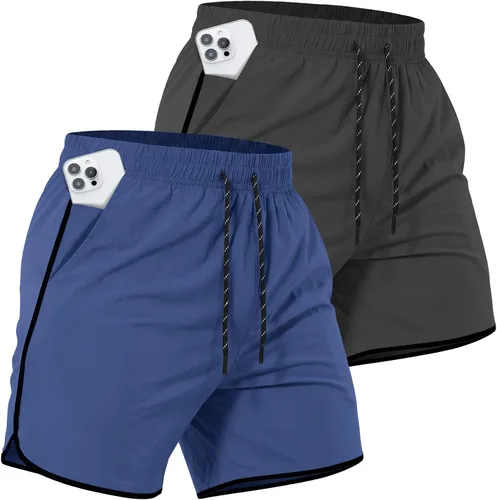 Vista 10 de Paquete de 2 pantalones cortos deportivos de entrenamiento de 5 pulgadas para hombre, pantalones cortos de gimnasio de secado rápido con bolsillos