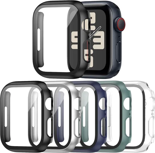Vista 11 de Paquete de 14 fundas para Apple Watch Series 3 2 1 de 38 mm con protector de pantalla de vidrio templado, funda protectora totalmente rígida